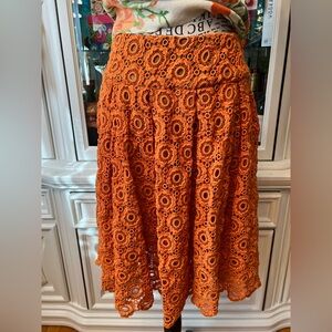 Anthropologie Moulinette Soeurs Vibrant Orange A-Line Lace Skirt 6